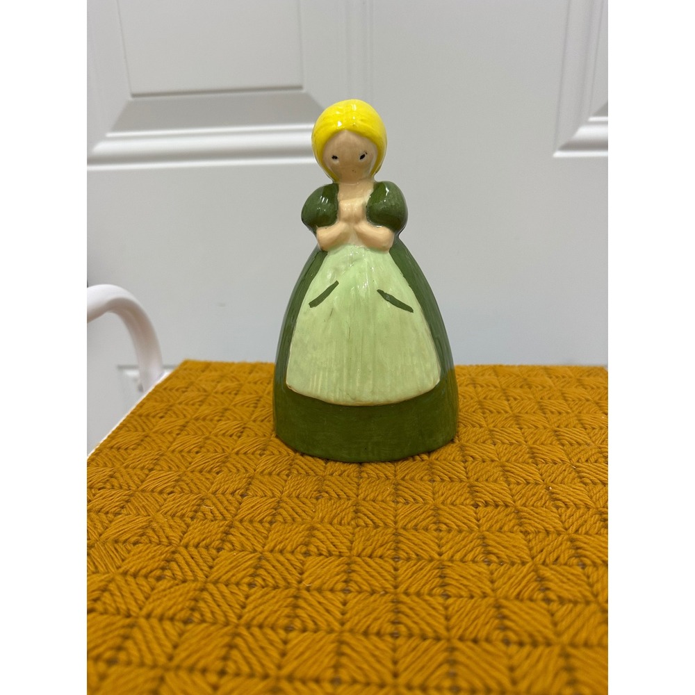Unbranded Ceramic Girl Figurine Small Green Good Vintage Hand Painted‎ Folk Art